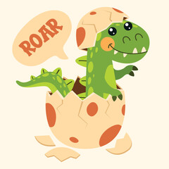 Cartoon Dinosaur Hatching From Egg