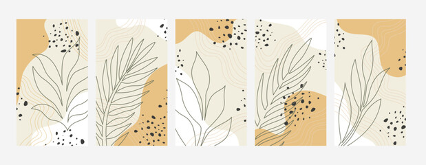 Floral abstract wallpapers set for smartphone. Trendy backgrounds for social media stories. Vector design.