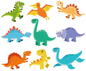 Fototapeta na wymiar Set Of Cartoon Dinosaur Characters