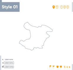 Qazvin, Iran - stroke map isolated on white background. Outline map. Vector map