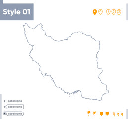 Iran - stroke map isolated on white background. Outline map. Vector map