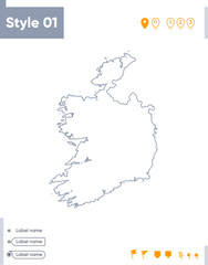 Ireland - stroke map isolated on white background. Outline map. Vector map