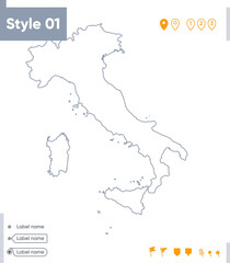 Italy - stroke map isolated on white background. Outline map. Vector map