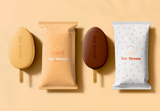 3D Two Popscicle and Ice Cream Packaging Mockup