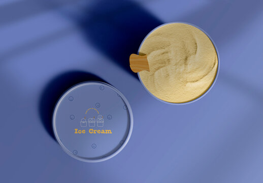 3D Top View of Two Ice Cream Paper Cups Mockup
