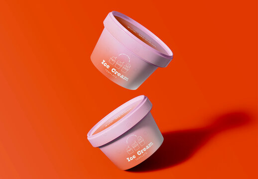 3D Levitating Ice Cream Cups Mockup