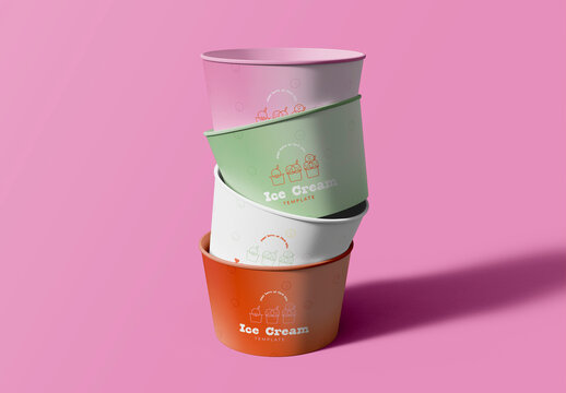 3D Stack of Ice Cream Cup Mockup