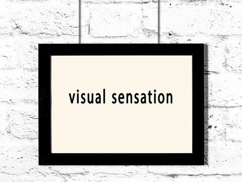 Black Frame Hanging On White Brick Wall With Inscription Visual Sensation