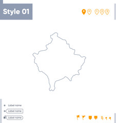 Kosovo - stroke map isolated on white background. Outline map. Vector map