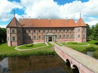 Aerial view of the Voergaard Castle in southeastern Vendsyssel in Denmark