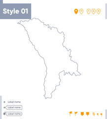 Moldova - stroke map isolated on white background. Outline map. Vector map