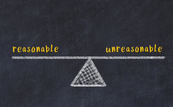 Balance between reasonable and unreasonable. Chalkboard drawing.
