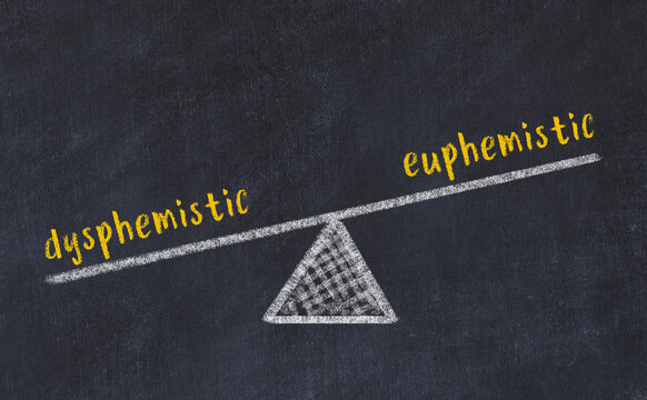 Balance between dysphemistic and euphemistic. Chalkboard drawing.