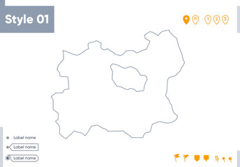 Obraz premium Tov, Mongolia - stroke map isolated on white background. Outline map. Vector map