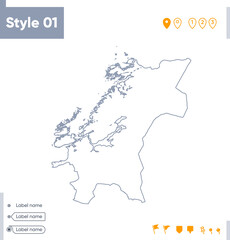 Obraz premium Trondelag, Norway - stroke map isolated on white background. Outline map. Vector map