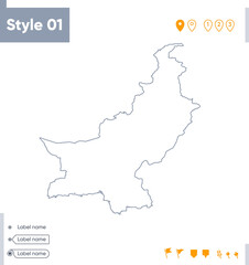 Pakistan - stroke map isolated on white background. Outline map. Vector map