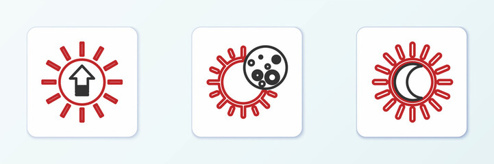 Set line Eclipse of the sun, Sunset and icon. Vector