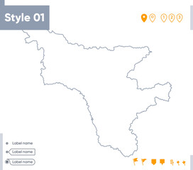 Obraz premium Amur Region, Russia - stroke map isolated on white background. Outline map. Vector map