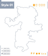 Chelyabinsk Region, Russia - stroke map isolated on white background. Outline map. Vector map