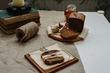 black bread on rustic table