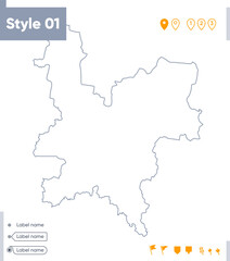 Kirov Region, Russia - stroke map isolated on white background. Outline map. Vector map