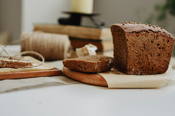 black bread on rustic table