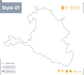 Republic Of Kalmykia, Russia - stroke map isolated on white background. Outline map. Vector map