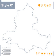 Obraz premium Rostov Region, Russia - stroke map isolated on white background. Outline map. Vector map