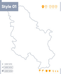 Serbia - stroke map isolated on white background. Outline map. Vector map