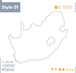 South Africa - stroke map isolated on white background. Outline map. Vector map