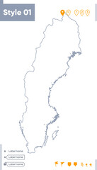 Sweden - stroke map isolated on white background. Outline map. Vector map
