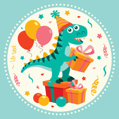 Obraz na płótnie Canvas Birthday Card With Dinosaur Character