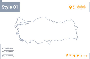 Turkey - stroke map isolated on white background. Outline map. Vector map