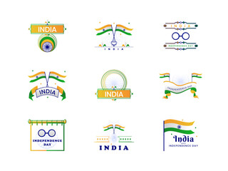 15 august emblem, logo or badges set of india freedom day. Happy independence day.