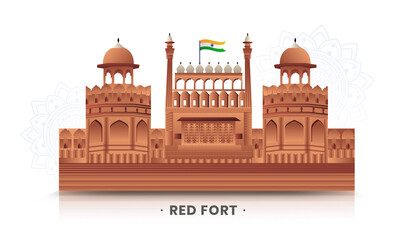 Beautiful indian monument Red fort vector illustration. 15 August.