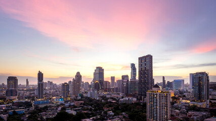 Fototapeta na wymiar Bangkok city - beautiful sunset long exposure light, cityscape at night , landscape Bangkok Thailand