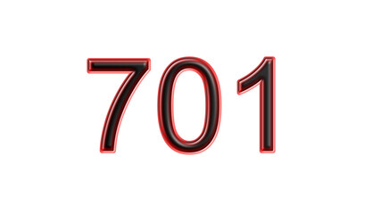 red 701 number 3d effect white background