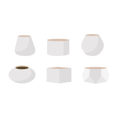 Empty flower pot set in gray colors concept. Flat illustration on white background