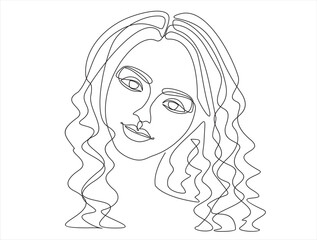 Woman face continuous line drawing.  Line art, drawing of face , fashion concept, woman beauty minimalist, vector illustration.