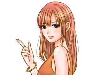 指さしする派手なお姉さんのイラスト素材
