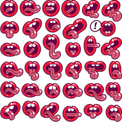 Mouth with Tongue. Set of Comic Drawings. Vector Illustration