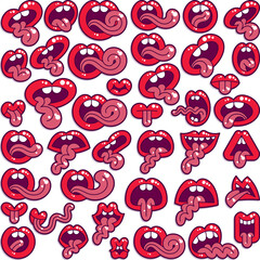 Mouth with Tongue. Set of Comic Drawings. Vector Illustration