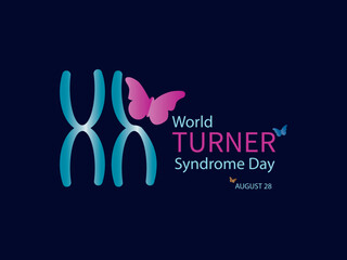 World day of Turner syndrome.partial X chromosome on blue background and butterfly symbol of the disease. - obrazy, fototapety, plakaty