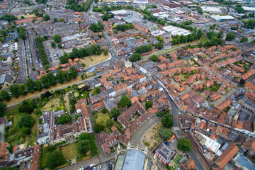 aerial view of historic city of York, medieval walled city in North Yorkshire England