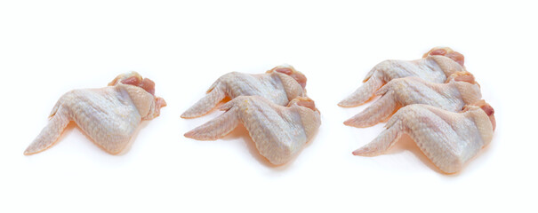Fresh raw chicken wings on white background.