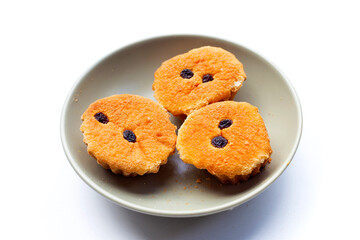 Mini castella cake on white background.
