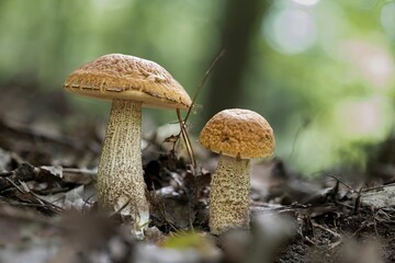 Two Leccinellum pseudoscabrum mushrooms in the summer