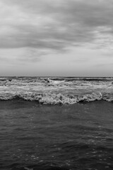 stormy sea and sky in black and white 