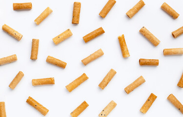 Thai crispy coconut rolls on white