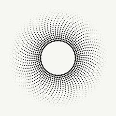 Halftone design element. Abstract background. Dotted round logo. Halftone swirl object. Halftone dots circle texture, pattern, object. Vector art illustration.